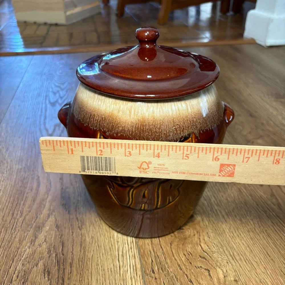Vintage 70s McCoy Brown Drip Glaze‎ Cookie Jar USA Pottery 7024 MCM Retro Boho